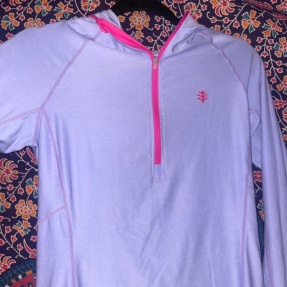 Coolibar Ladies Shirt Pullover XS Purple Pink Hood UPF 50 Thumb Holes Aqua Sun - Picture 2 of 7